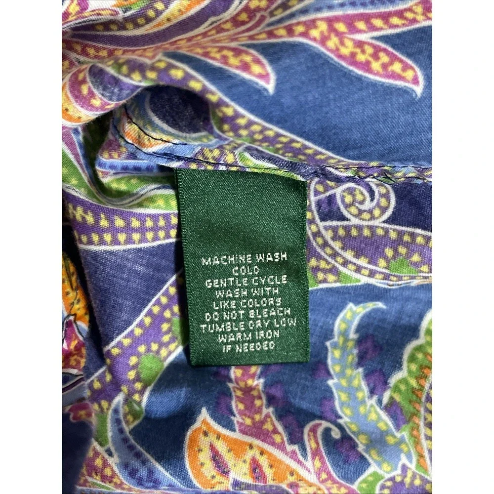 Lauren Ralph Lauren Women's Paisley Floral Purple Blouse Shirt 100% Cotton Small